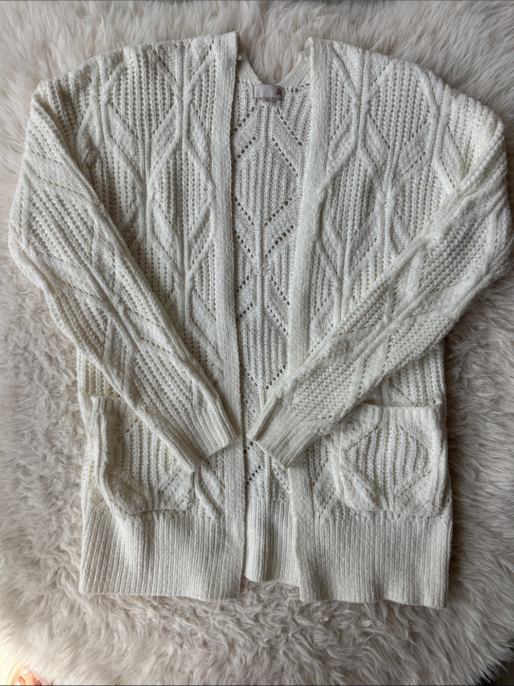Sonoma Cream Cable Knit Open-Front Cardigan